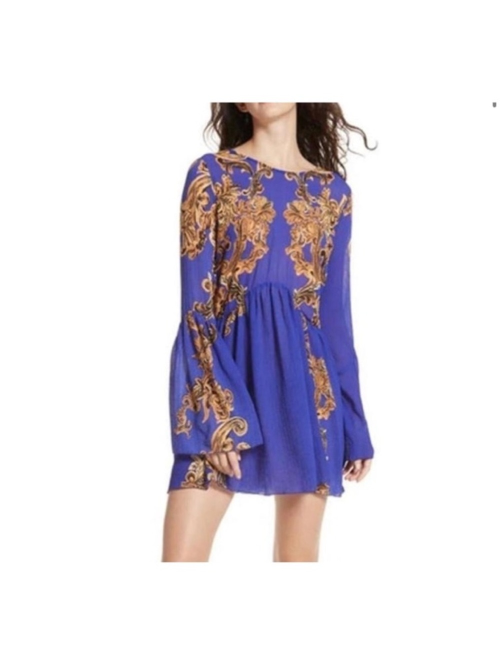 Free People Intimately Size Small Royal Blue Gold Sheer Dress Cover Up Oversized - Picture 9 of 9